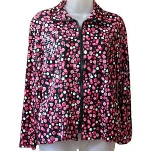 Laura Ashley Pink & Black Polka Dot Full Zip Blazer Jacket NWT Vintage 90s PM